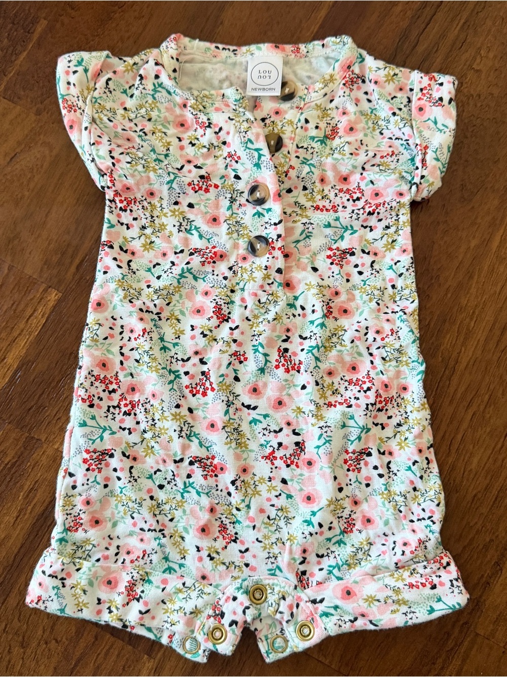 Lou Lou & Company Floral Print White Pink Green Baby One-Piece